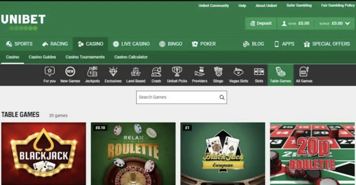 Unibet Casino Lobby